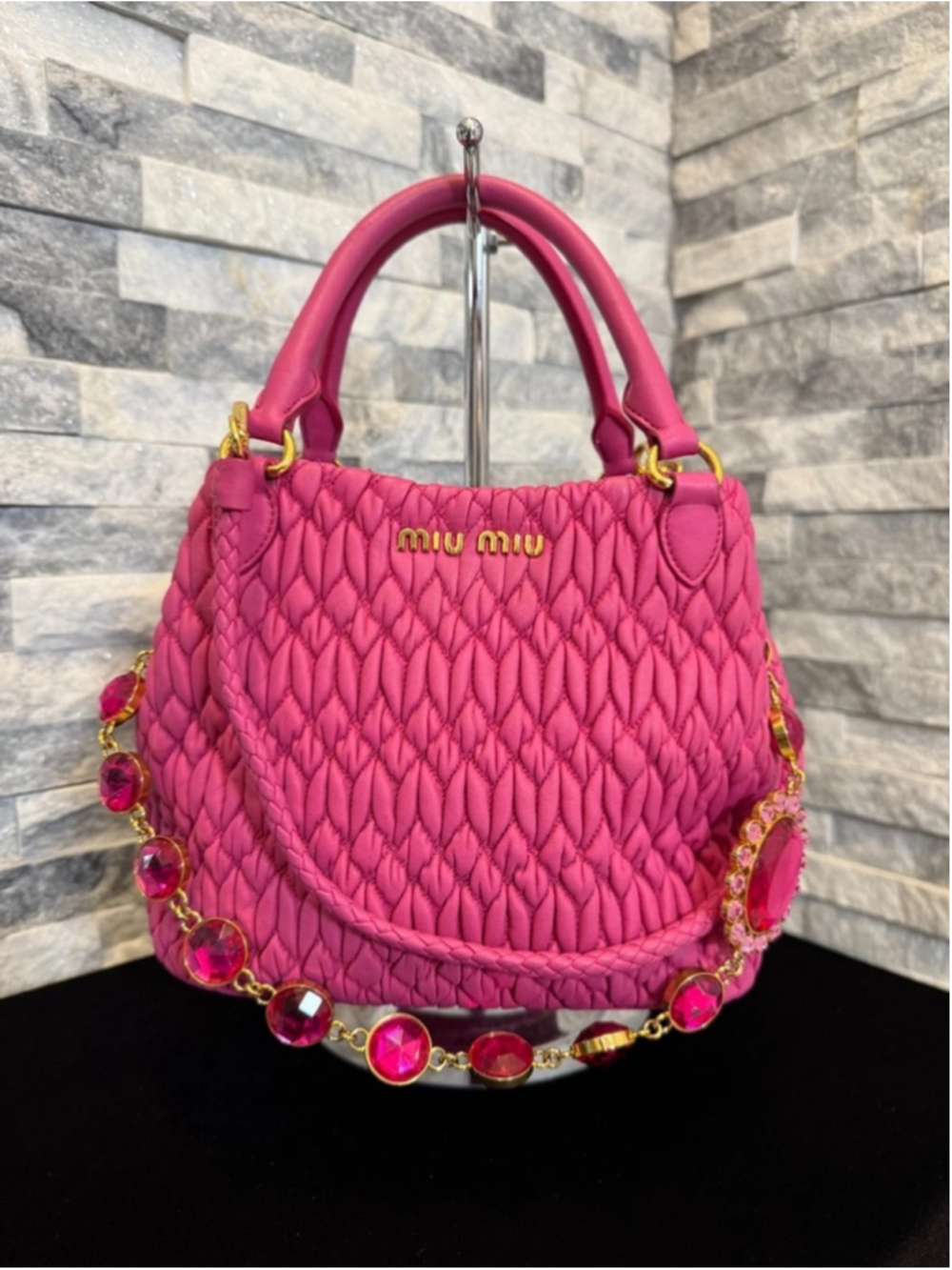 Miu Miu Napa Pink Crystal Matelasse Bag One Size - Authentic
